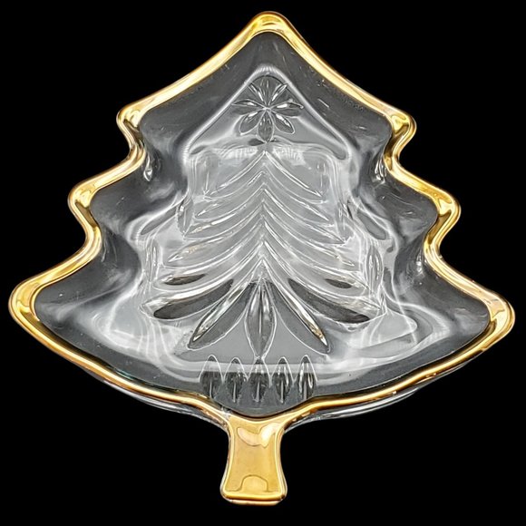 Mikasa Mint Candy Nut Dish Crystal Glass Gild Edge Christmas Tree Angel Trumpet - Picture 2 of 6